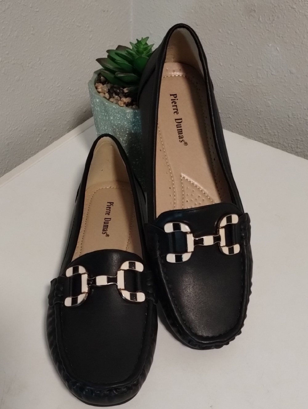 Pierre Dumas Black Women's Slip-On Loafers with Gold Accent